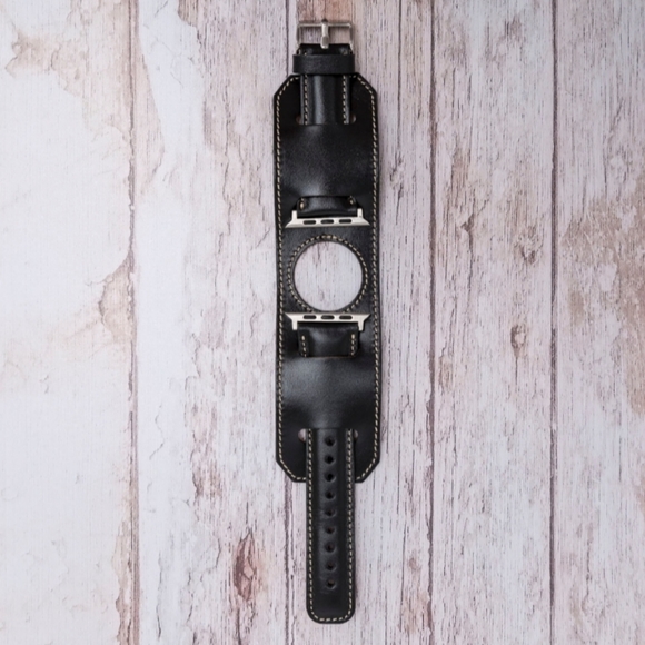 Apple Watch 2in1 Premium Leather Men's Band Black - Picture 3 of 9